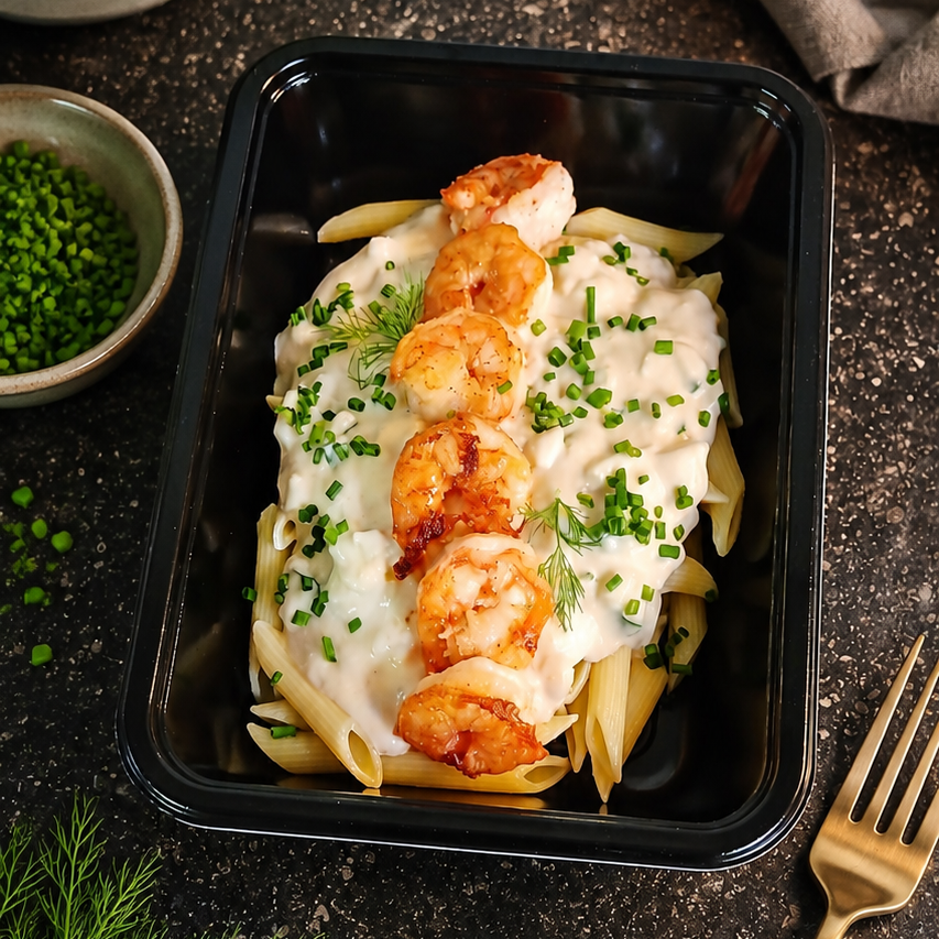 Penne - scampi - venkel - courgette - romige Pastissaus