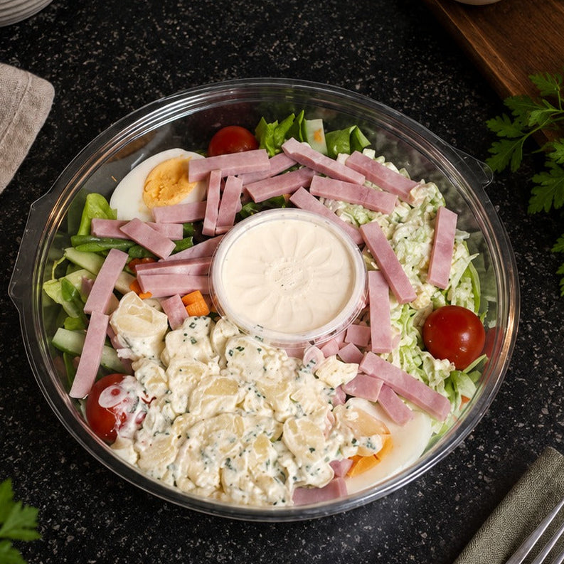 Koude schotel hesp - aardappelsla - vinaigrette salée