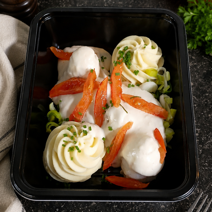 Puree - tongrolletjes - prei - vissaus